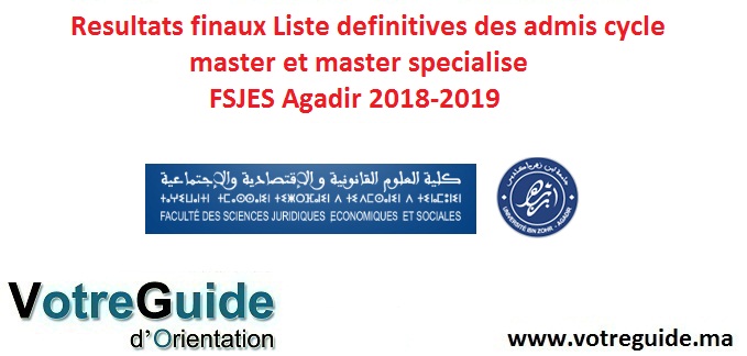 Resultats finaux Liste definitives des admis cycle master et master specialise - FSJES Agadir 2018-2019